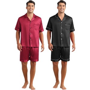 INSPIRE CHIC Men's 2 Pack Sleepwear Classic Soft Short Sleeve Satin Pajamas Set - 1 of 4