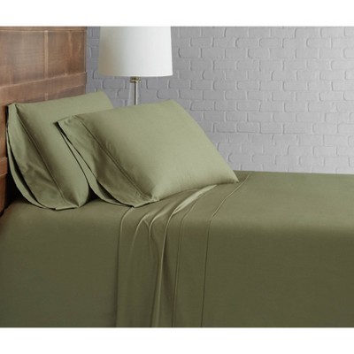 Twin Green Cotton Percale 3-Piece Sheet Set