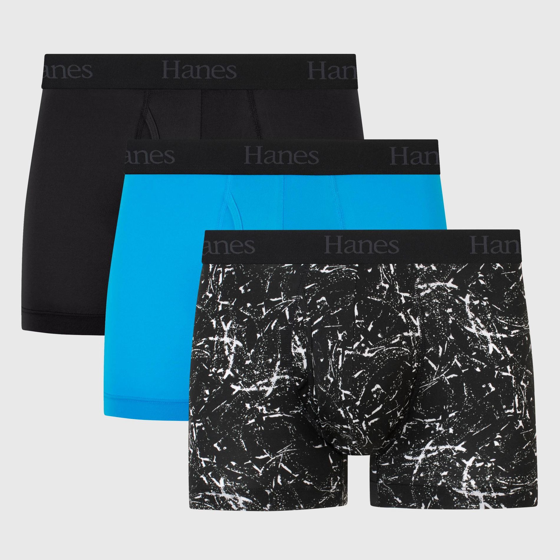 Hanes Originals Premium Men's Super Stretch Trunks 3pk - Blue/Black L: Tagless, Moisture Wicking, Quick Dry