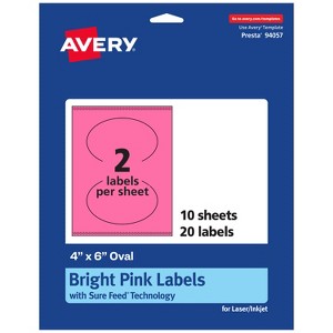 Avery Bright Pink Paper Labels, 4" x 6" Oval - 1 of 4