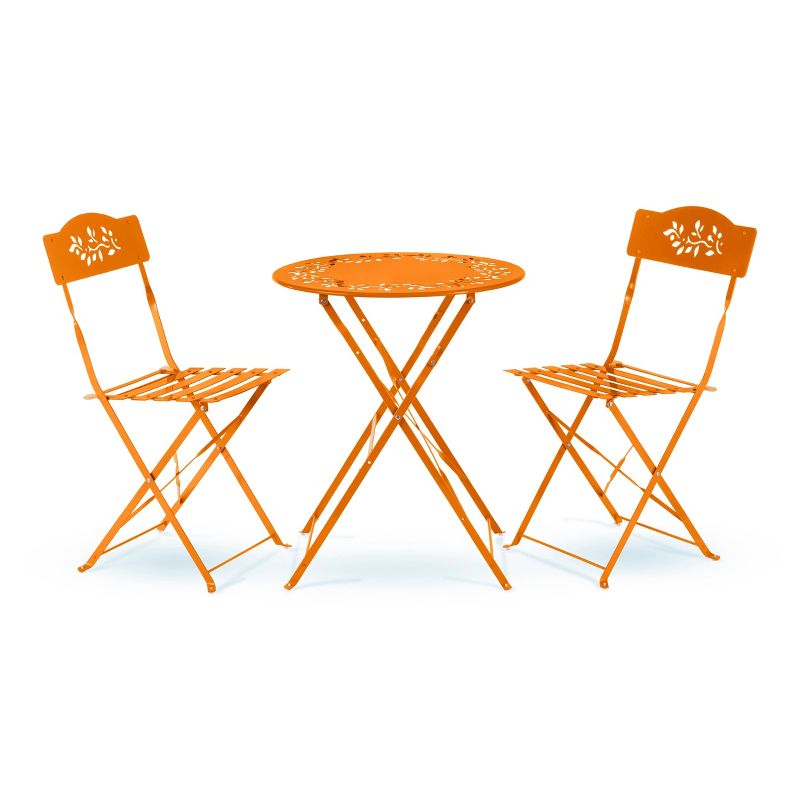 3pc Steel Bistro Set with Folding Table and Chairs Orange - Alpine Corporation, 1 of 10