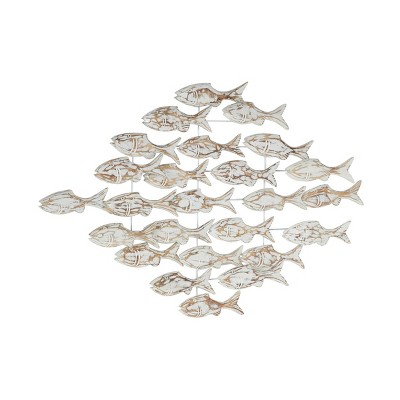 37" x 26" Iron and Textured Albasia Wood Fish Wall Decor White - Olivia & May