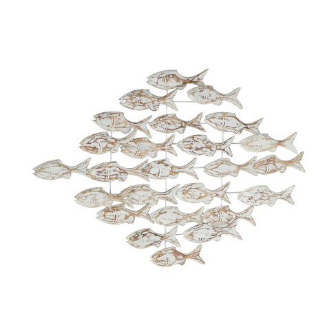 37 X 26 Coastal Wood Fish Wall Decor White - Olivia & May : Target