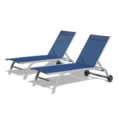60.51'' Chaise Lounge Outdoor Set of 2, Lounge Chairs for Outside with Wheels, Outdoor Lounge Chairs with 5 Adjustable Position