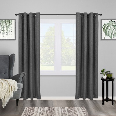 Matte Black Adjustable Steel Curtain Rod with Decorative Finials