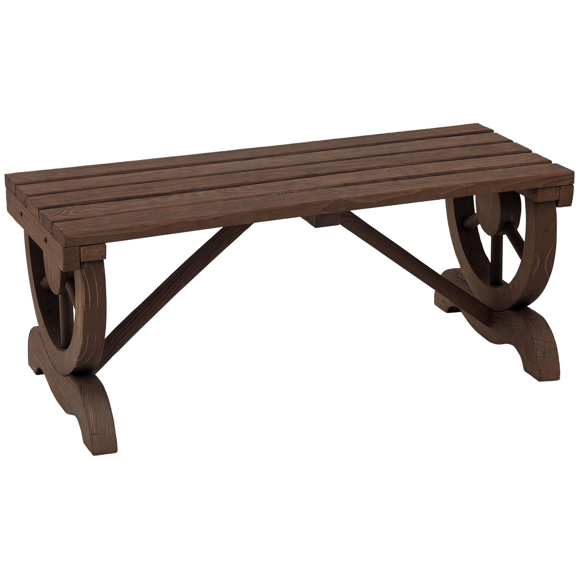 2-Person Wooden Wagon Wheel Garden Bench, Rustic Outdoor Patio Seat, 550 lb Capacity – Brown