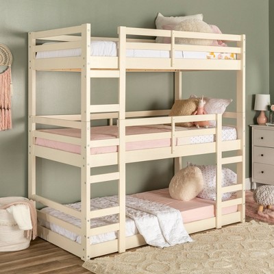Twin Indy Solid Wood Triple Bunk Bed, Triple Bunk Beds With Steps