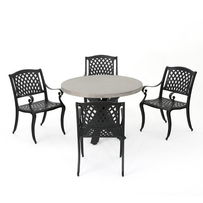 Capri 5pc Cast Aluminum Dining Set: Weather-Resistant, Circular Table, 4 Chairs - Christopher Knight Home