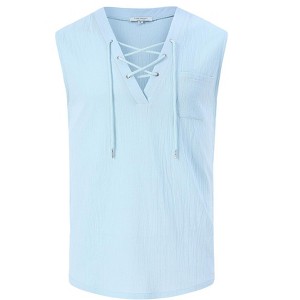 Clearlove Men's Tank Top Sleeveless Shirts V Neck Lace Up Retro Boho Shirts Summer Casual Tops - 1 of 4