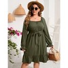 YesFashion Women's Casual Plus Size Square Neck Dress Short Sleeve Dress High Waist Ruffle Summer Midi Dress with Belt - 2 of 4