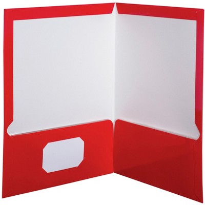 Oxford 2-Pocket Laminated Folder, 100 Sheet Capacity, Red, Pack of 25