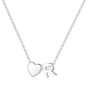 Turandoss S925 Sterling Silver Heart Initial Necklace for Women Girls, Silver Letter Heart Pendant Necklace, Birthday Gifts for Women Girls, 16+3In - 1 of 4