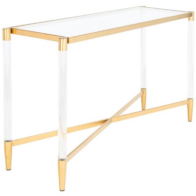 Gold and Clear Glass Mid-Century Modern Console Table
