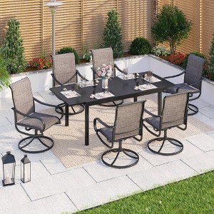 Captiva Designs 7pc Outdoor Patio Rectangle Metal Dining Table & Grayish Brown Textilene Swivel Chairs - 1 of 4