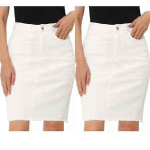 INSPIRE CHIC Women's Basic Distressed High Waist Ripped Hem Washed Jeans Skirt 2 Packs - 1 of 4