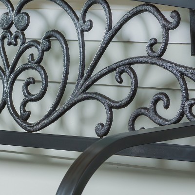 Evergreen Black Metal Scrollwork Garden Bench