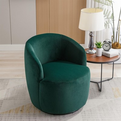 25.6"Swivel Accent 360°Swivel  Armchair Barrel Chair With Black Powder Coating Metal Ring，White+Velvet
