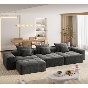 KWPZQEB Modular Sectional Sofa, Comfy Cloud Couch with Movable Ottoman & Pillows, Oversized Chenille Modular Sofa for Living Room - 1 of 4