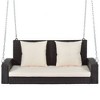 Nestfair 2 Person Wicker Hanging Porch Swing with Chain and Beige Cushion Brown - 3 of 4