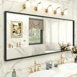 Apmir H Rectangular High-Strength Tempered Glass and Aluminum Alloy Framed French Cleat Mounted Wall Decor Bathroom Vanity Mirror in Matte Black - 1 of 4