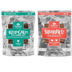 Phelps Wellness Collection Keep Calm & Canine On and Squirrel Attention Focusing Dog Treats 4.5 oz, Variety Pack - 1 of 3