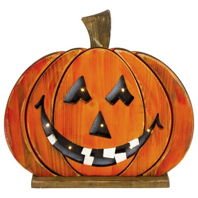 Northlight 13" LED Lighted Jack-O-Lantern Wooden Halloween Decoration