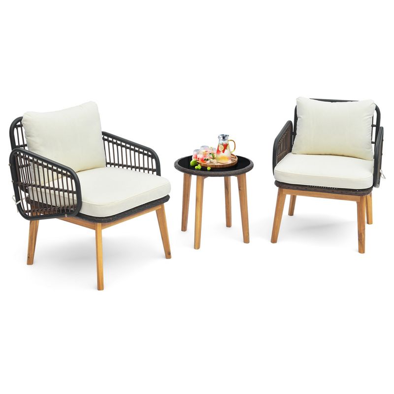 Costway 3 PCS Patio Furniture Set with Cushioned Chairs and Tempered Glass Side Table, 4 of 10