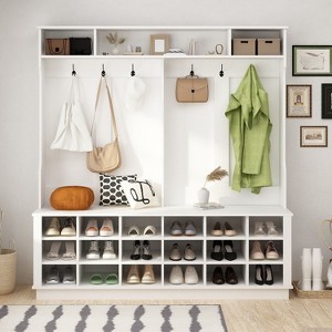 FUFU&GAGA White Shoe Cubbies Wide Hall Tree With Hooks - 1 of 4