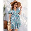 BLUEMING Plus Size Womens Dresses V Neck Floral Flutter Sleeve Midi Surplice Dress Waist Belted Floral Tie Waist Dress Bell Sleeve Dress Flowy Dress - 3 of 4