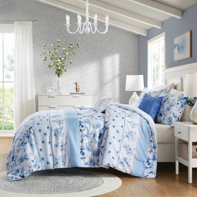 Intelligent Design Twin/Twin XL Lena Floral Striped Comforter Set Blue: Hypoallergenic Dorm Bedding, OEKO-TEX Certified — фото 3