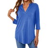 Nlife Women V Neck Solid Color Blouses Relaxed Fit 3/4 Sleeve Curved Hem Tunics Tops - 2 of 4