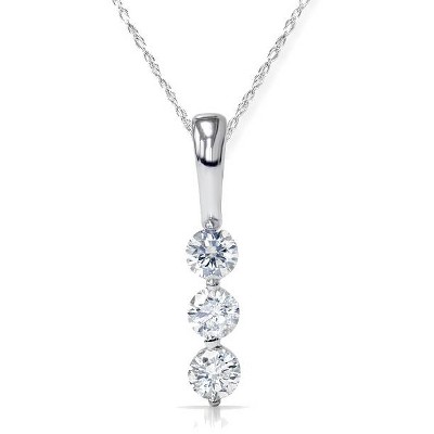 Pompeii3 1/4CT 3-Stone Diamond Petite Pendant 10k White Gold 1/2" Tall