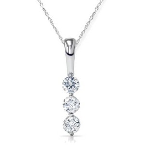 Pompeii3 1/4CT 3-Stone Diamond Petite Pendant 10k White Gold 1/2" Tall - 1 of 2