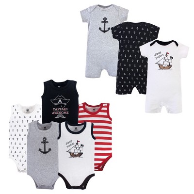 Image of Hudson Baby Infant Boy Cotton Bodysuits and Rompers, 8-Piece, Pirate Ship, 0-3 Months