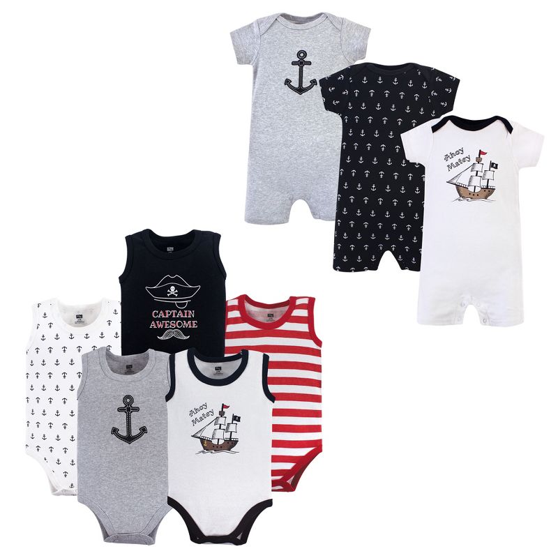 Hudson Baby Infant Boy Cotton Bodysuits and Rompers, 8-Piece, Pirate Ship, 1 of 2
