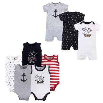 Hudson Baby Infant Boy Cotton Bodysuits and Rompers, 8-Piece, Pirate Ship