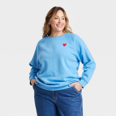 Women's Valentine's Day Heart Pullover Sweatshirt - Ava & Viv™ Blue 1X