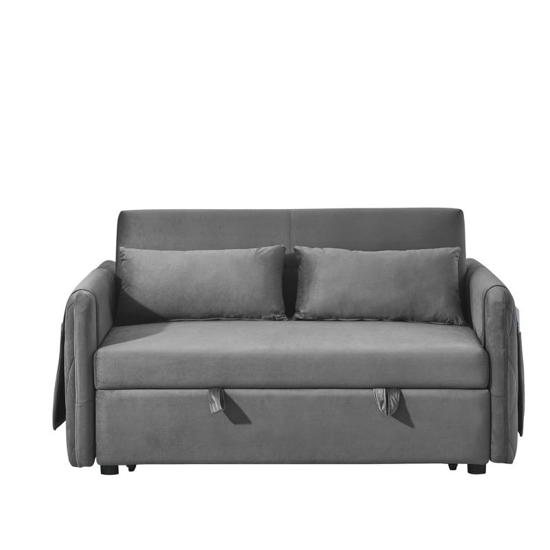 55" Pull Out Sleeper Sofa Bed, Velvet Upholstered Loveseat Sofa with Adjustable Backrest and Pillows-ModernLuxe, 4 of 12