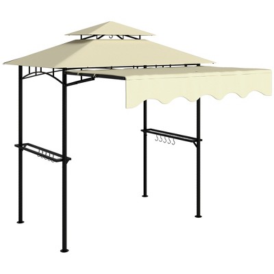 Outsunny 8' x 5' Grill Gazebo, Double Tiered Outdoor BBQ Gazebo with Side Awning, 2 Side Shelves and 6 Hooks for Patio, Deck, Yard