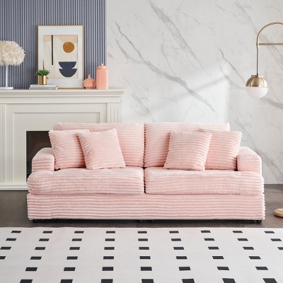 79.3" Corduroy 3-Seater Sofa,Modern Couch with Plush Cushions and 4 Pillows,Wide Deep Seating for Living Room Apartment-Baofuwish