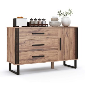 Costway Vintage Accent Cabinet Sideboard Cabinet with 3 Drawers, 1 Door, 1 Adjustable Shelf Rustic Brown - 1 of 4