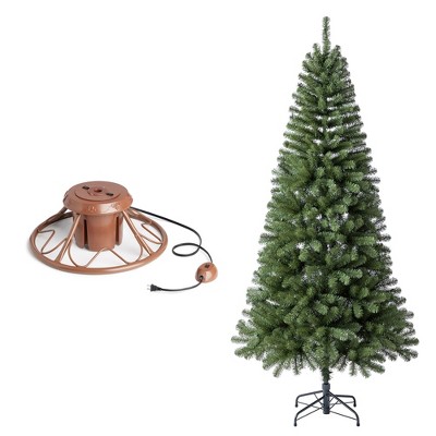 Home Heritage 1-1.75" Artificial Christmas Tree Base Rotating Metal Stand with Brighampton Spruce 7 Ft Pre-Lit Artificial Christmas Holiday Tree