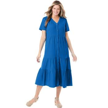 Woman Within Women's Plus Size Button-Front Tiered Dress