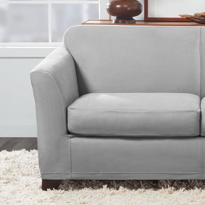Pebbled Gray Stretch Leather Loveseat Slipcover Set