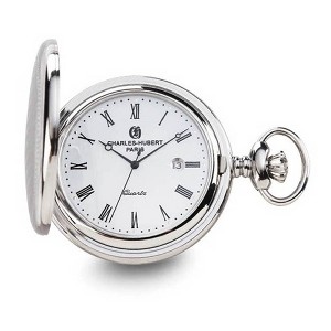 Black Bow Jewelry Charles Hubert Stainless Hunter Case w/Shield White Dial Pocket Watch - 1 of 4