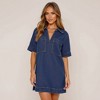 Knit & Lounge Women’s Denim Shirt Dress Short Sleeves Chest Pockets V Neckline Mini Length Relaxed Fit Everyday Style - 3 of 4
