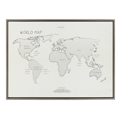28" x 38" Sylvie World Map Sketch Framed Canvas - Kate & Laurel All Things Decor