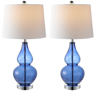 Radiant Blue & Chrome Gourd Glass Table Lamp Set - 26.5"
