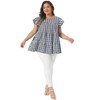 Women's Plus Size 1950s Gingham Crew Neck Flare Short Sleeves Summer Babydoll Blouse - Agnes Orinda - 3 of 4