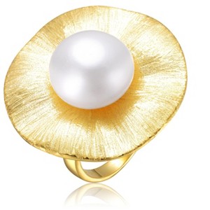 Guili Sterling Silver 14K Gold Plated Floral Ring featuring a Genuine Freshwater Pearl for a soft, timeless, and classic appearance, Size 6, 7, and 8 - 1 of 3